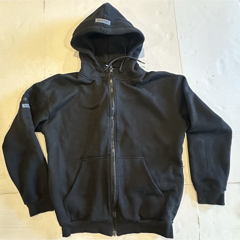Comfrt Jacket Sweatshirt Hoodie Full Zip Heavyweight Pockets Black Size Large